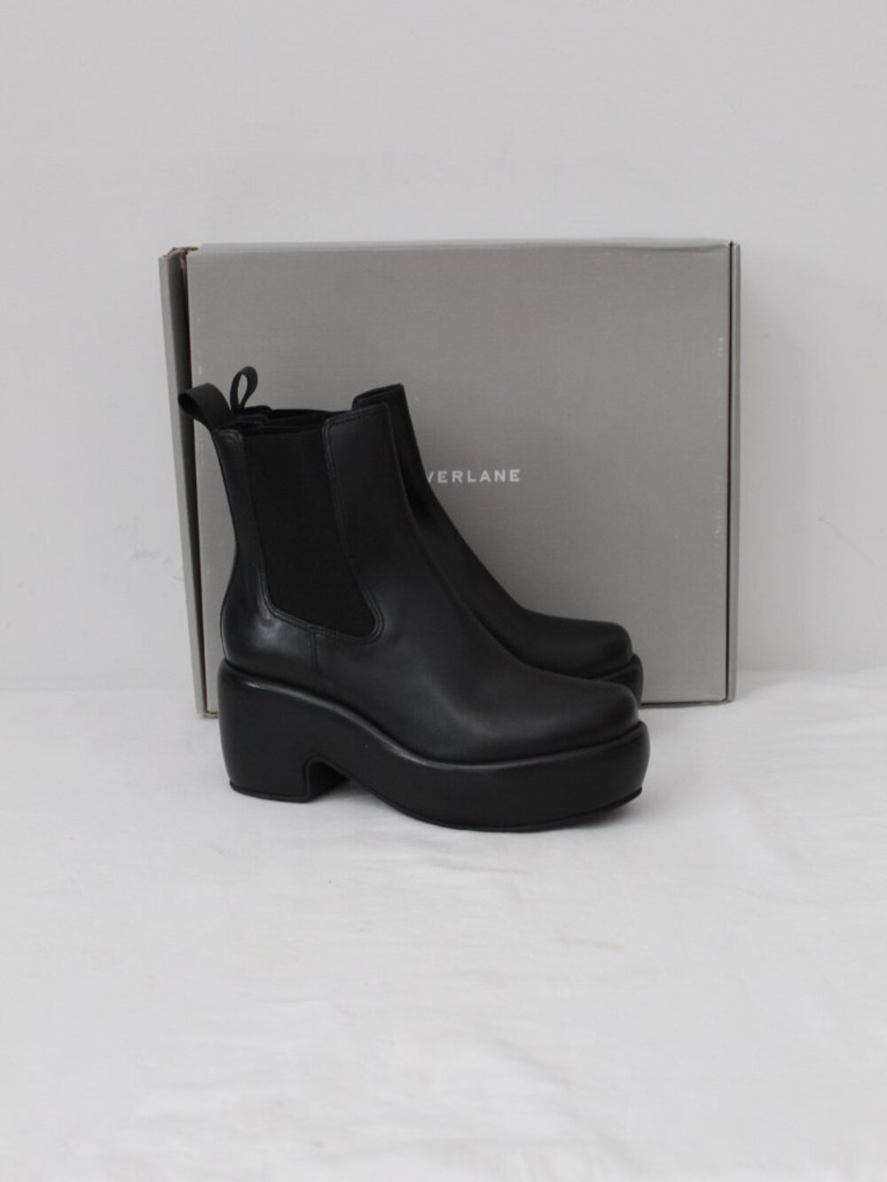 NEW Everlane Black Leather Clog Boots Ankle Stretch Panel Platform Booties 9